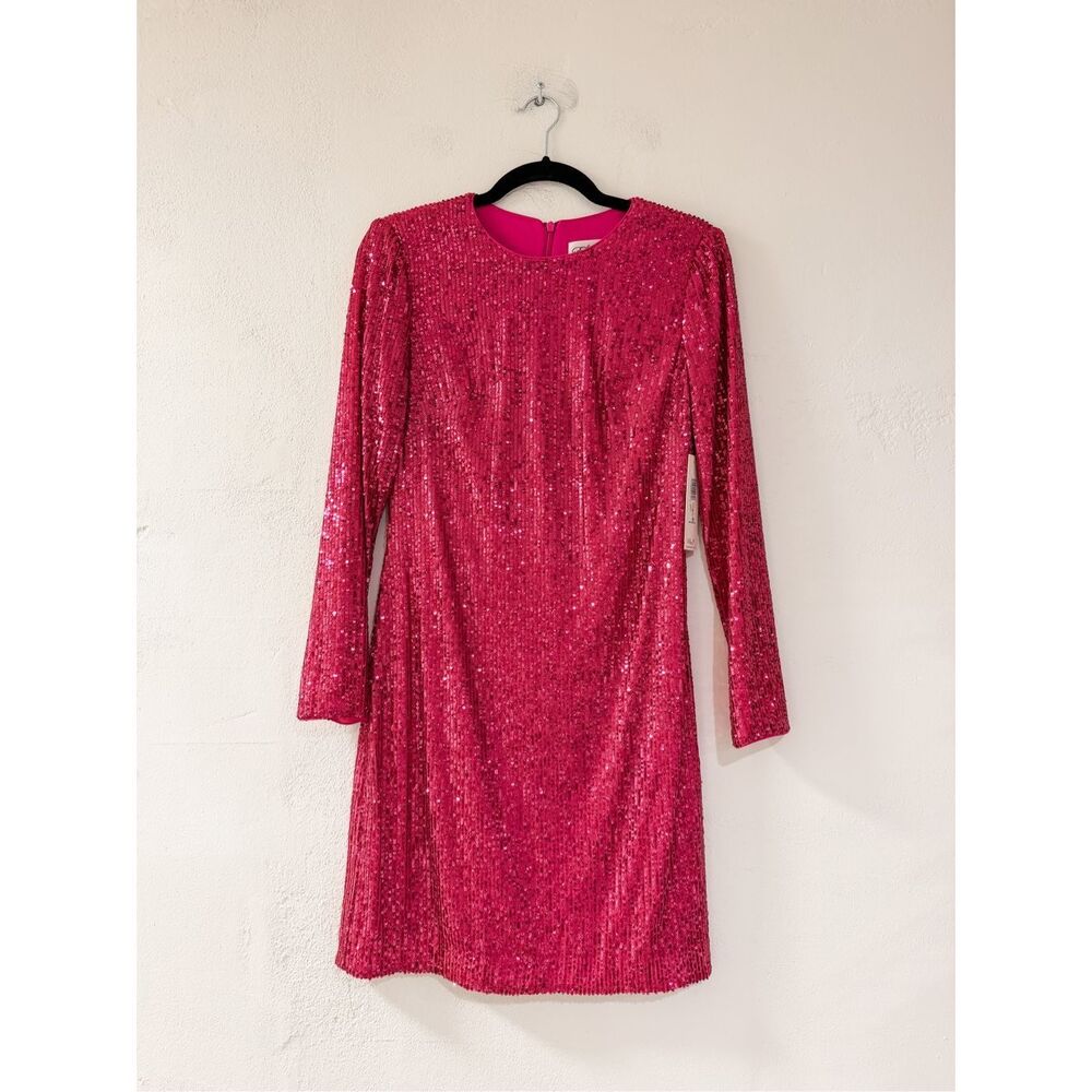 NEW Eliza J Sequin Long Sleeve Mini Dress in Pink Size 4